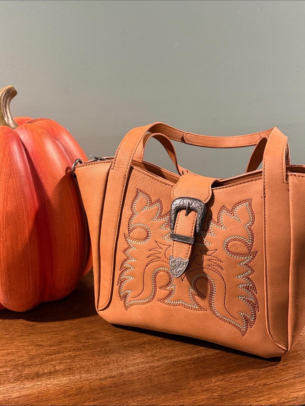 Wrangler Tan Embroidered Buckle Tote Bag